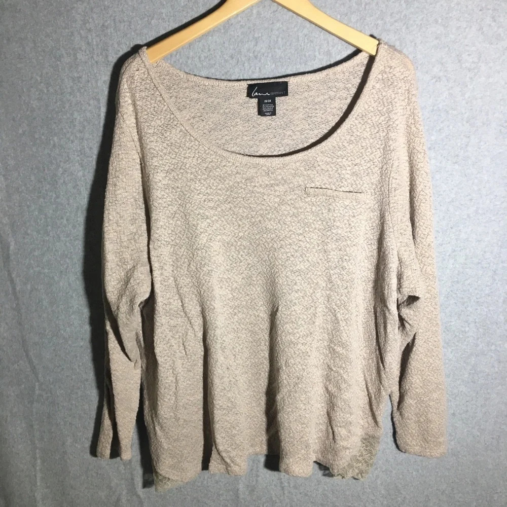 Womens Lane Bryant Blouse Tan Wide Scoop Neck Knit Casual Formal Work Career